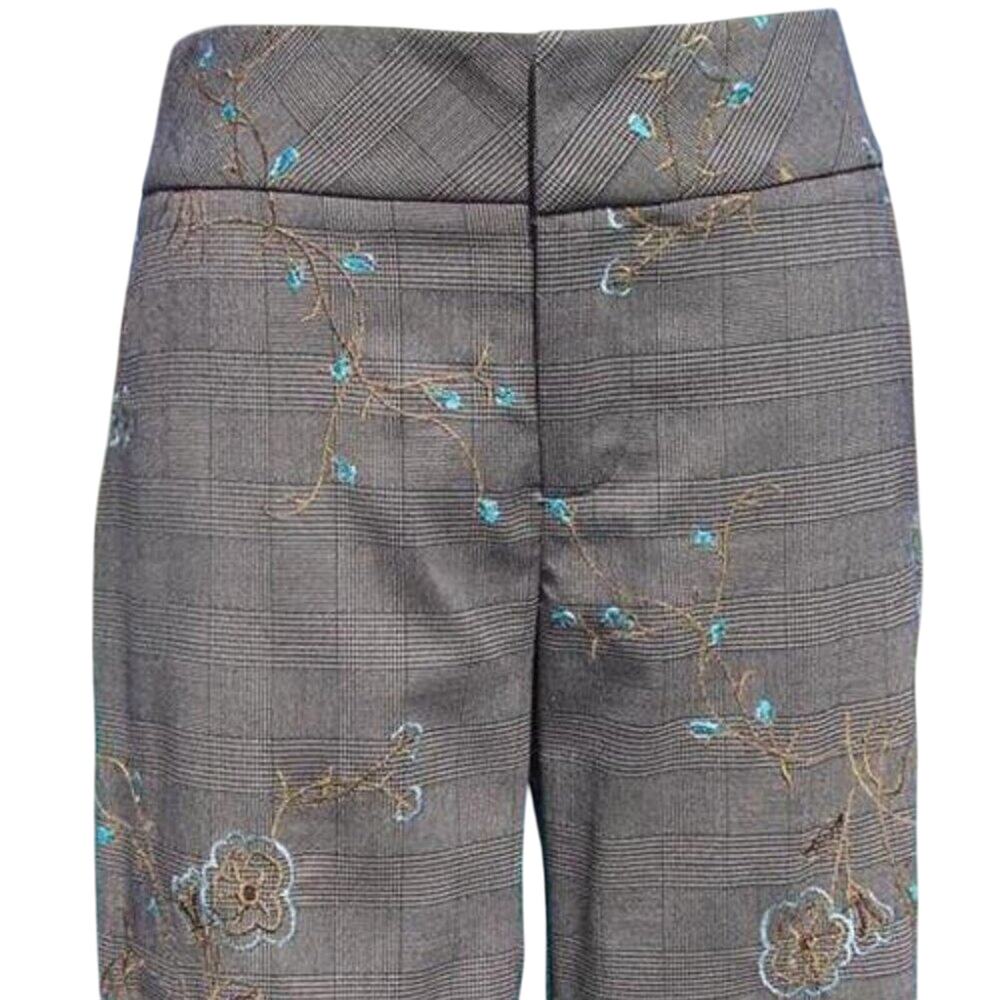 Cache Gray Blue Multi Stretch Work Crop Dress Pant New Embroidery $118 NWT